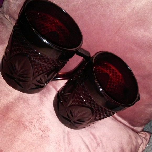 1 Mug Vintage French Faceted Glass Antique Ruby Red Cafe Cup France Cafecore - Picture 10 of 11